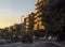 Athens, Greece. July 2019: Greek capital Street with cars and typical Greek architecture at sunset