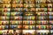 Athens, Greece - June 17, 2017: the famous Brettos bar in Plaka district with shelves with colorful drink bottles