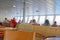 Athens, Greece - may 27, 2021: tourists on Cruise ship sitting and looking out the window.