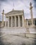 Athens Greece, the national academy neoclassical building with Athena and Apollo statues, slight vignetting