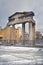 Athens, Greece - The Roman Forum entrance in snow