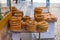 ATHENS, GREECE - SEPTEMBER 16, 2018: Greek bagels at Ermou Street in Athens