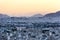 Athens, sunset, yellow and pink sky over the city, Greece