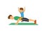 Ather and son having fun training together, happy cheerful dad doing push ups sport workout exercise