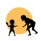 Ather and son, man and kid playing american football isolated vector illustration silhouette