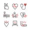 Atherosclerosis. Coronary artery disease. Treatment. Line icons set. Vector signs for web graphics.