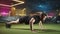 Athlete Engaging in Intense Clap Push-Up Routine in a Vibrantly Lit Gymnasium