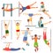 Athlete on horizontal bar vector illustration workout of athletic characters training on crossbar set of sportive people