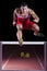 Athlete on hurdle in track and field