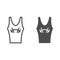 Athlete jersey line and solid icon, Gym concept, sportswear for gym sign on white background, tank top with barbell icon