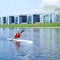 Athlete kayaker. Rafting, Canoeing, kayaking, rafting, competitions rowers on the river. Saint-Petersburg. Russia. 17.05.2018