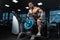 Athlete muscular bodybuilder in the gym training back