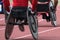 Athlete practice in the men`s wheelchair race para athletics Asian Para Games 2018