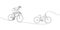 Athlete in a protective helmet rides a bicycle and mountain, road bike set one line art. Continuous line drawing sports