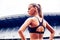 Athlete\'s attitude, Blonde Fitness Woman on stadium