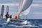Athlete sailing on Formula 18 national catamaran race