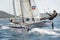 Athlete sailing on Formula 18 national catamaran race,