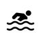 Athlete Stick Man Swim in Sea Black Silhouette Icon. Sport Swimmer Dive in Pool Glyph Pictogram. Human Simple Figure