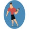 Athlete strong man character holding dumbbell. Vector