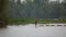 Athlete wakeboarder jumping on trampolines