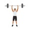 An athlete weightlifter performs a sports exercise overhead press with a barbell