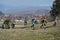 Athletes compete during a spring ski touring and trail running