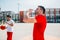 Athletes drinking water and having a break after a long exhausting basketball game