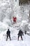 Athletes at Manyavsky Falls in Winter