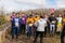 Athletes are waiting for the signal to start the relay at competitions in outdoor orienteering Grodno Forest Day