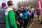 Athletes are waiting for the signal to start the relay at competitions in outdoor orienteering Grodno Forest Day