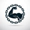 Athletic arm composed with iron chain, symbol of strength, lifter graphic vector illustration. Power lifting.