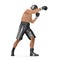 Athletic attractive man wearing black boxing gloves on the white. 3D illustration