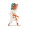 Athletic Boy in Cap Doing Karate or Judo Vector Illustration