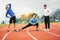 Athletic built young man stretching out