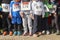 Athletic children ready to start a cross country race. Outdoors