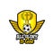 Athletic Christian logo. Gold shield and goblet, wings and soccer ball. Emblem for competition, ministry, conference, camp