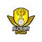 Athletic Christian logo. Gold shield and goblet, wings and volleyball. Emblem for competition, ministry, conference, camp, seminar