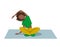 Athletic dark-skinned girl sits on the Mat in the Lotus position and makes a tilt to the side. Flat vector illustration