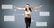 Athletic exercise woman with blank infographic chart panels