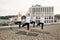 Athletic females standing in Tree Pose in training on roof