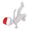 Athletic figure in Santa hat doing handstand