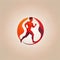 Athletic fitness app showing running person, logo icon in flat style