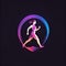 Athletic fitness app showing running person, logo icon in flat style