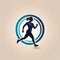 Athletic fitness app showing running person, logo icon in flat style