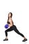 Athletic fitness woman helthy sport isolated white background black clothes with dumbbells