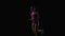 Athletic fitness woman running front view on a black background. Silhouette. Slow motion
