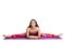 Athletic fitness woman with sign board blank helthy sport isolated white background black clothes yoga poses