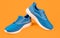 athletic footgear for running. pair of comfortable sport shoes. sporty blue sneakers.