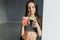 Athletic and girl drinking healthy smoothies