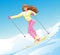 Athletic girl in the mountains has been skiing extreme active winter sports in the New Year and Christmas holiday